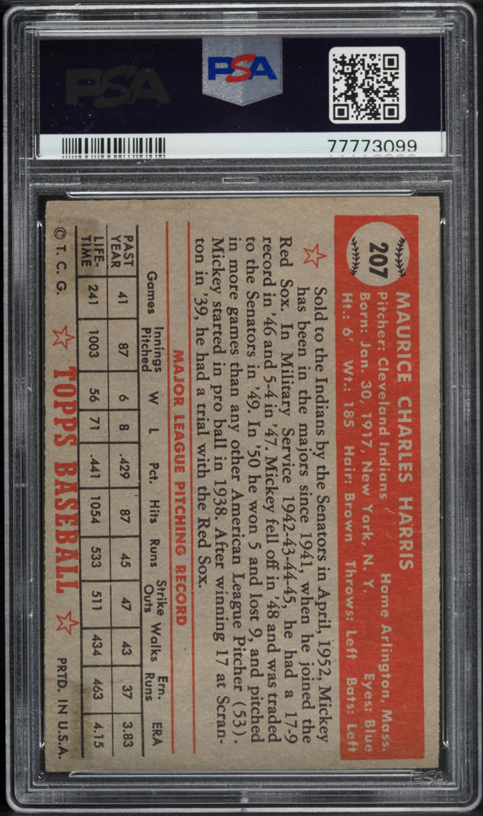 1952 Topps Mickey Harris #207 PSA 2 GD