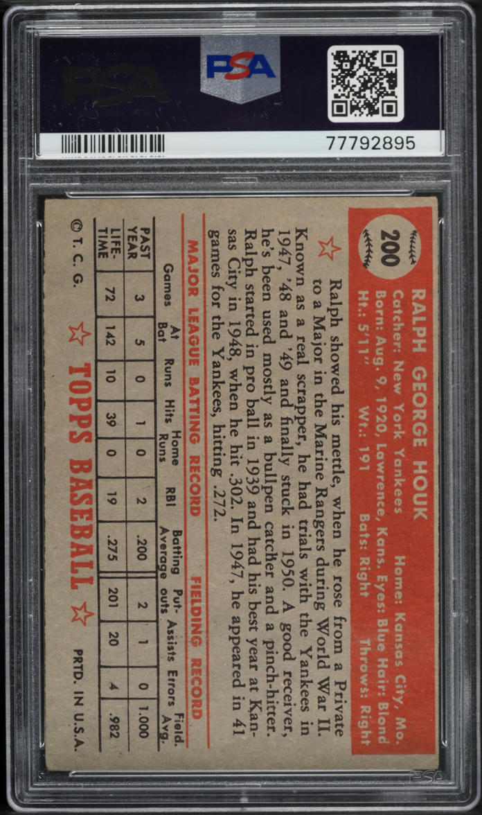 1952 Topps Ralph Houk ROOKIE #200 PSA 2 GD