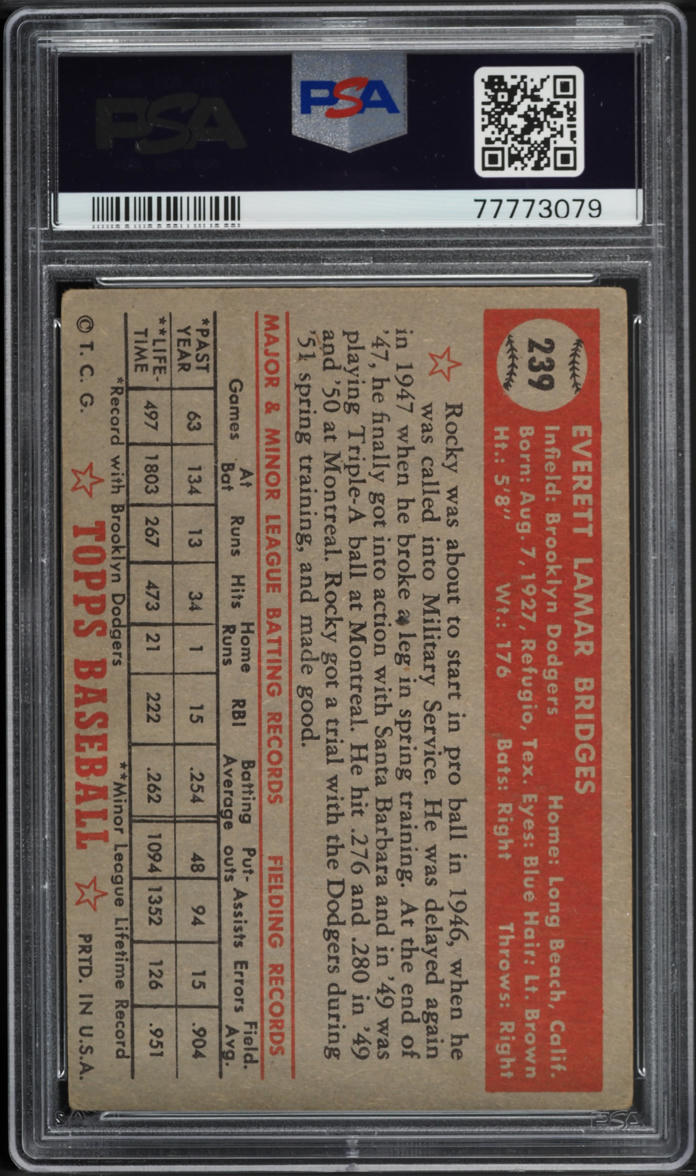 1952 Topps Rocky Bridges #239 PSA 3 VG