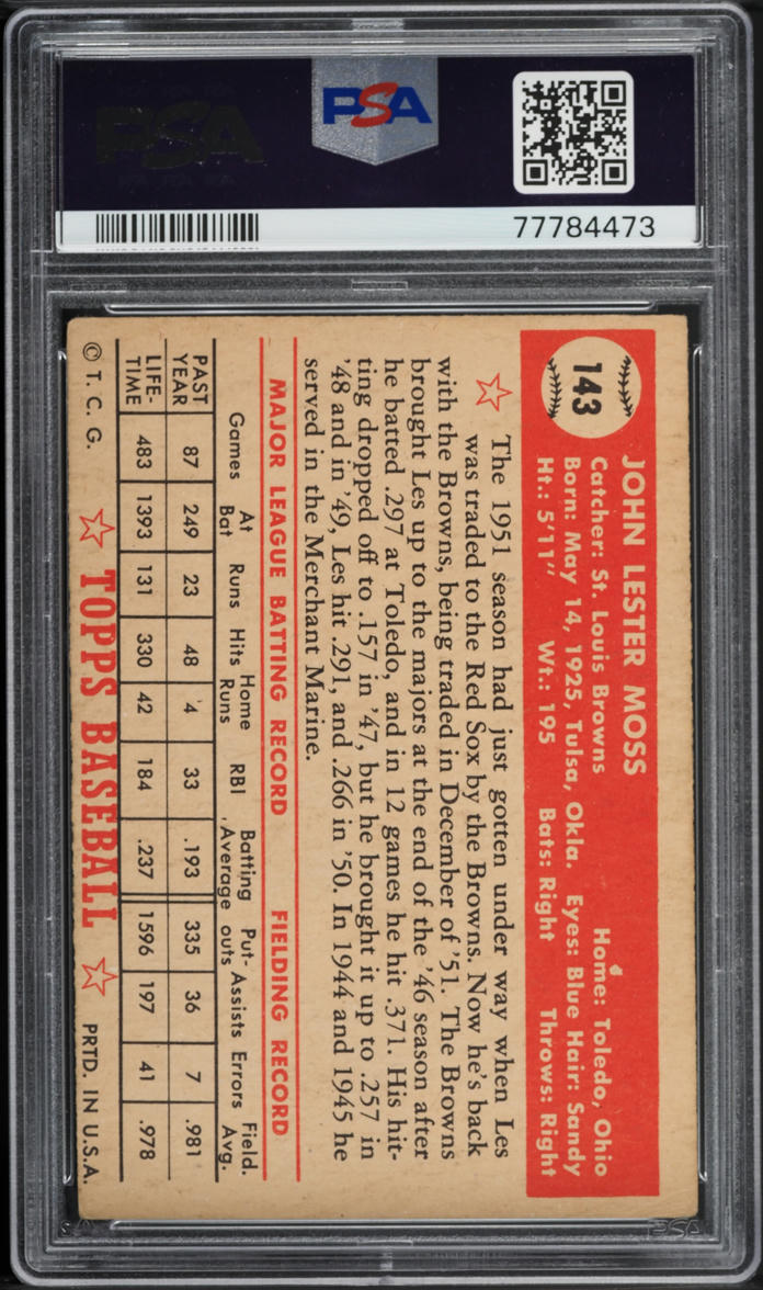 1952 Topps Les Moss #143 PSA 3 VG