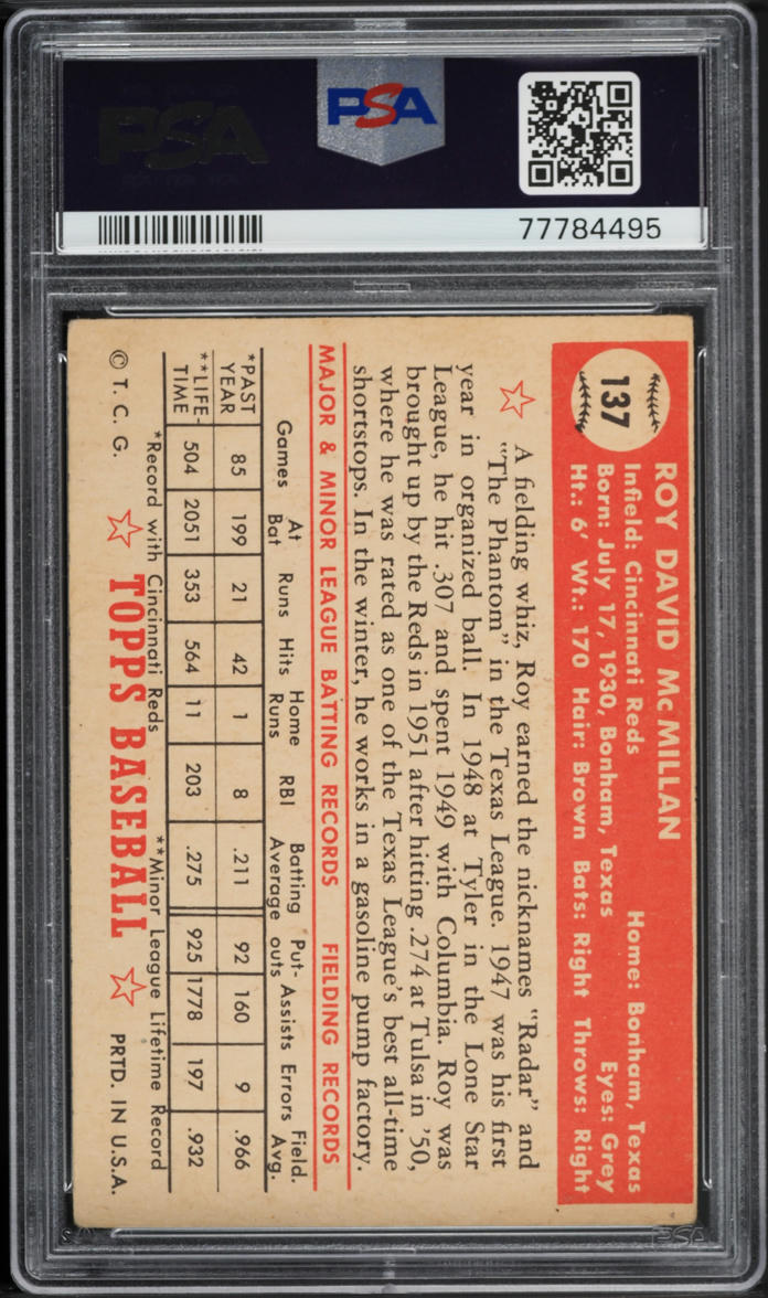 1952 Topps Roy McMillan #137 PSA 3.5 VG+