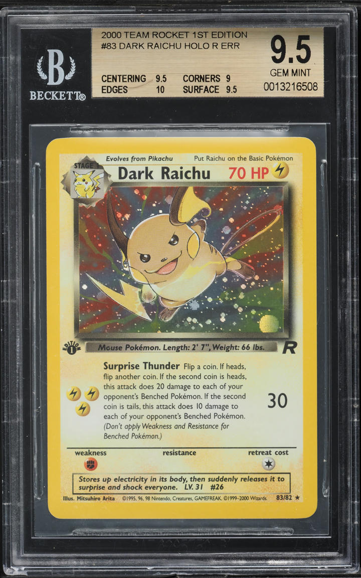 2000 Pokemon Team Rocket 1st Edition Holo Dark Raichu #83 BGS 9.5 GEM MINT