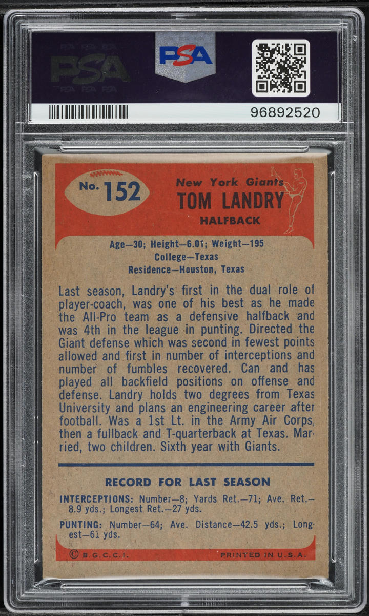 1955 Bowman Football Tom Landry #152 PSA 2 GD