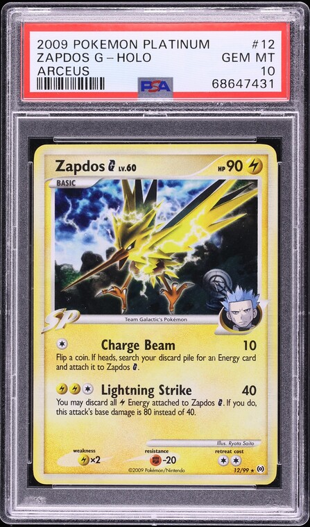 2009 Pokemon Platinum Arceus Holo Zapdos G #12 PSA 10 GEM MINT