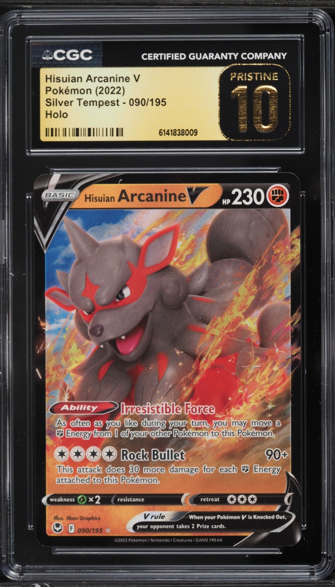2022 Pokemon Sword & Shield Silver Tempest Hisuian Arcanine V #90 CGC 10 PRISTINE