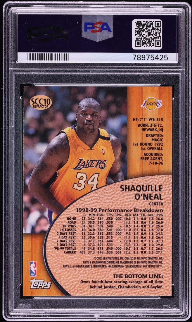 1999 Stadium Club Chrome Previews Refractor Shaquille O'Neal #SCC10 PSA 9 MINT - Photo 2