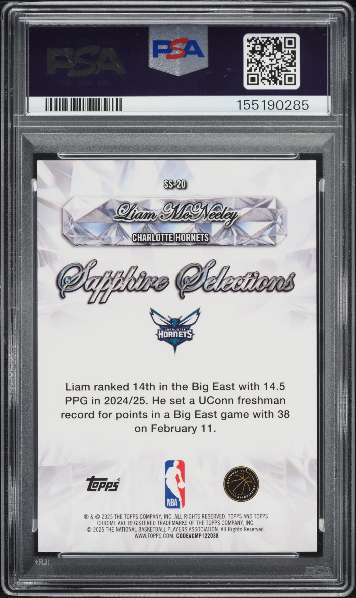 2025 Topps Chrome Sapphire Edition Selections Liam McNeeley ROOKIE #SS-20 PSA 10 GEM MINT