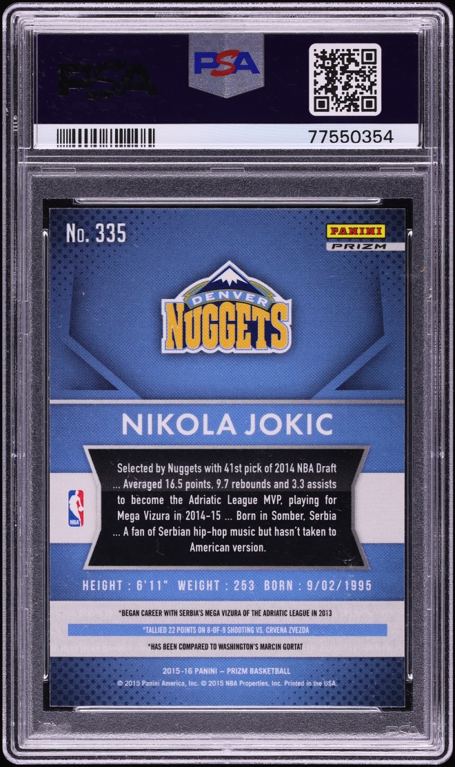 2015 Panini Prizm Red White Blue Nikola Jokic ROOKIE #335 PSA 10 GEM MINT