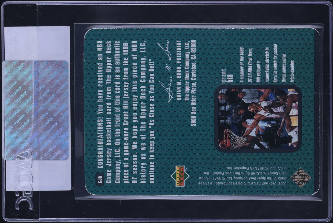 1997 Upper Deck Game Jerseys Grant Hill PATCH #GJ5 CGC AUTH