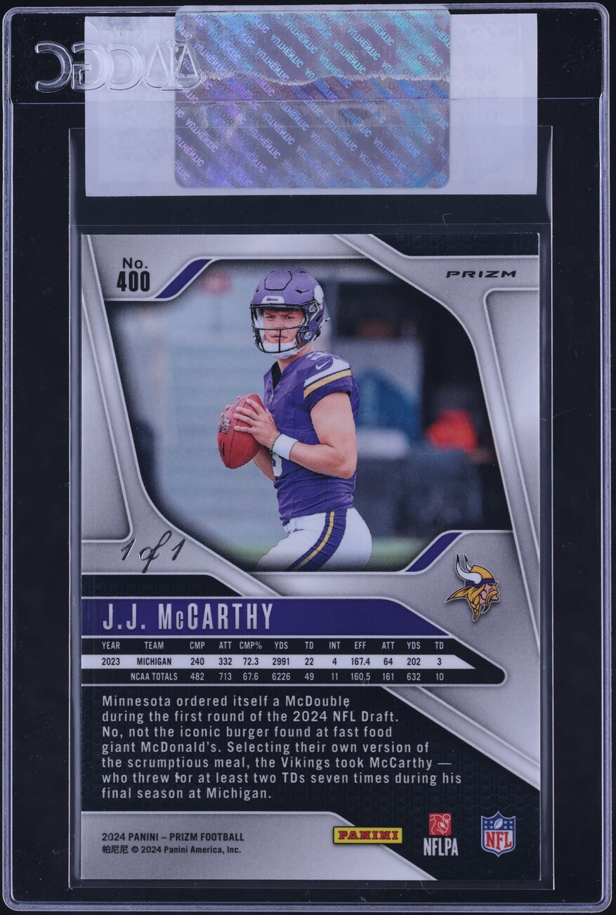 2024 Panini Prizm Black Shimmer J.J. McCarthy ROOKIE 1/1 #400 CGC AUTH