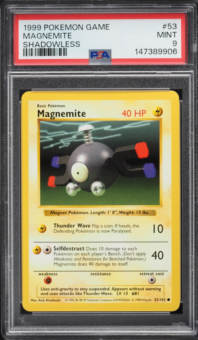 1999 Pokemon Base Set Shadowless Magnemite #53 PSA 9 MINT