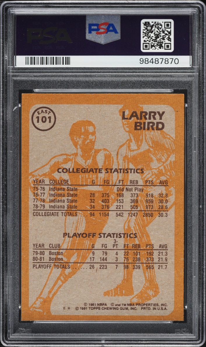 1981 Topps Basketball East Larry Bird #101 PSA 6 EXMT