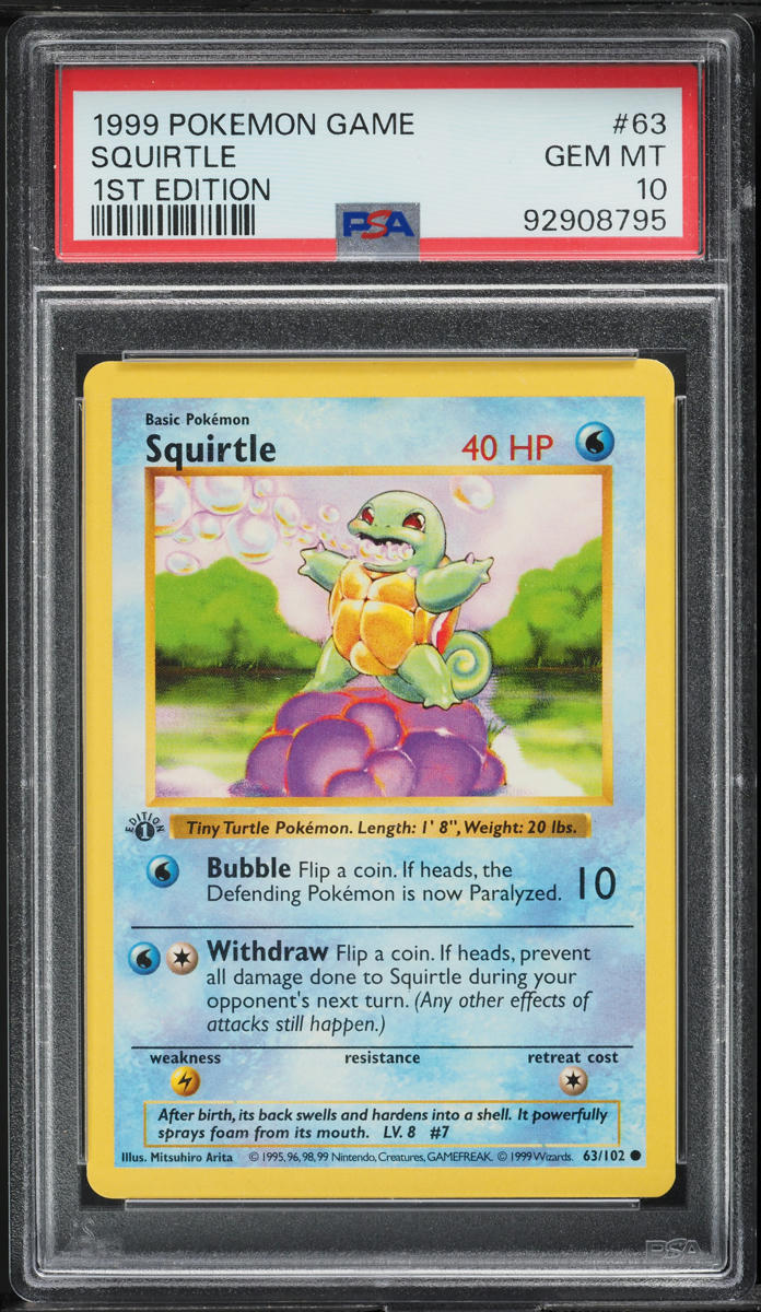 1999 Pokemon Base Set Shadowless 1st Edition Squirtle #63 PSA 10 GEM MINT