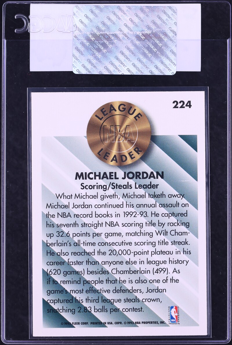 1993 Fleer Basketball Michael Jordan LEAGUE LEADER #224 CGC AUTH