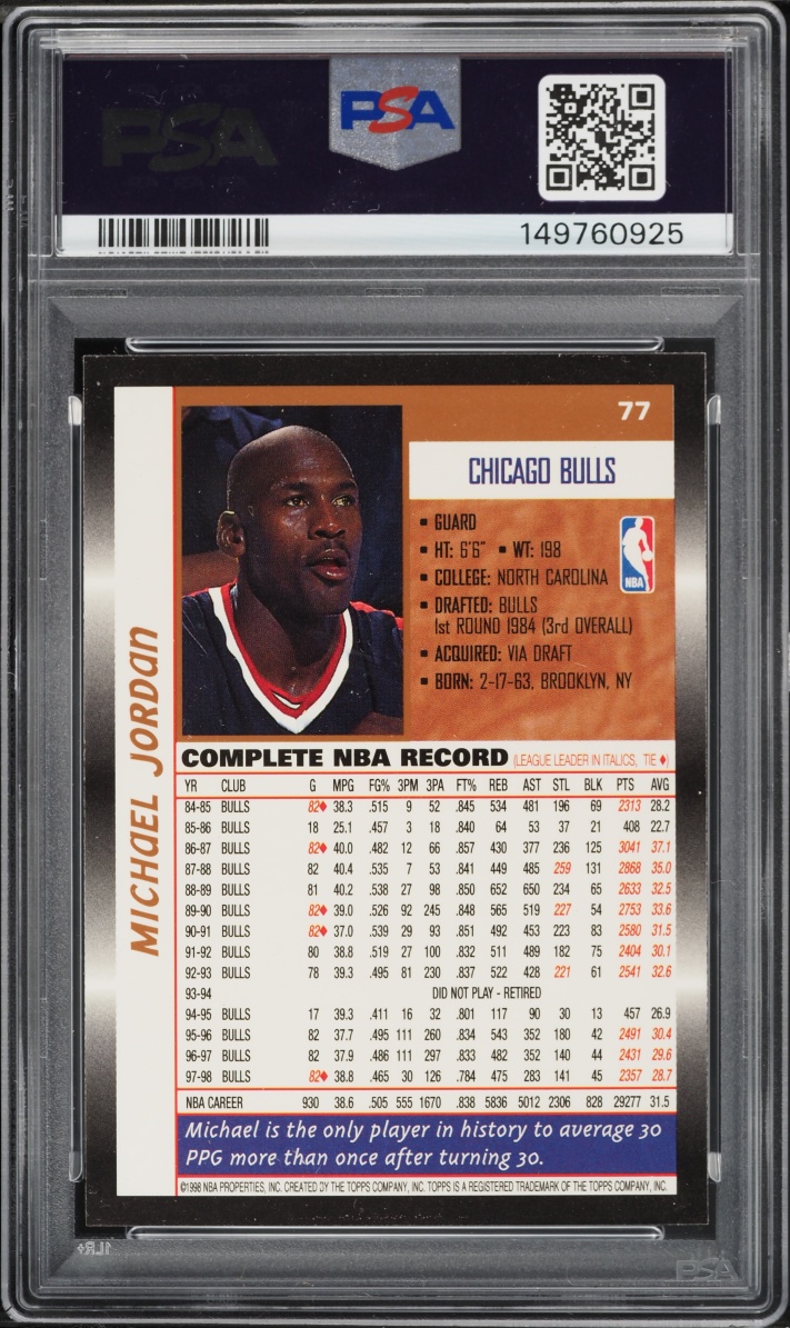 1998 Topps Basketball Michael Jordan #77 PSA 9 MINT