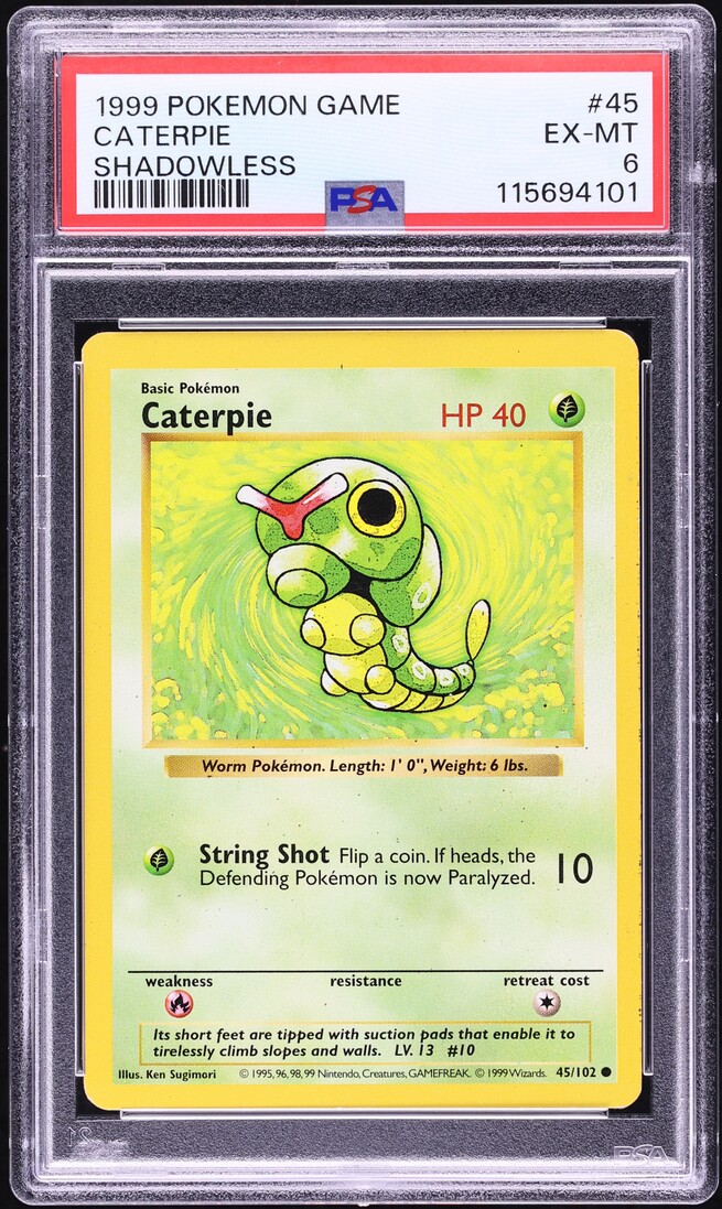 1999 Pokemon Base Set Shadowless Caterpie #45 PSA 6 EXMT