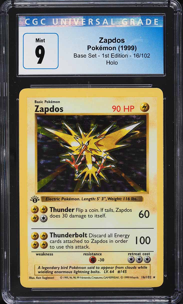 1999 Pokemon Base Set Shadowless 1st Edition Holo Zapdos #16 CGC 9 MINT