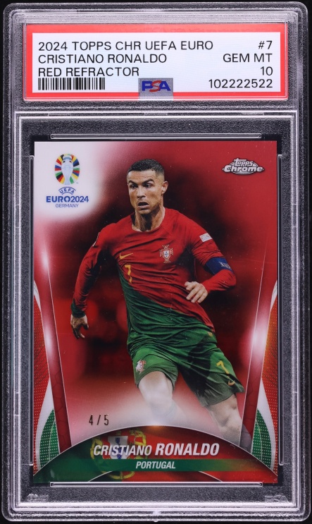 2024 Topps Chrome UEFA Euro Red Refractor Cristiano Ronaldo /5 #7 PSA 10 GEM MINT