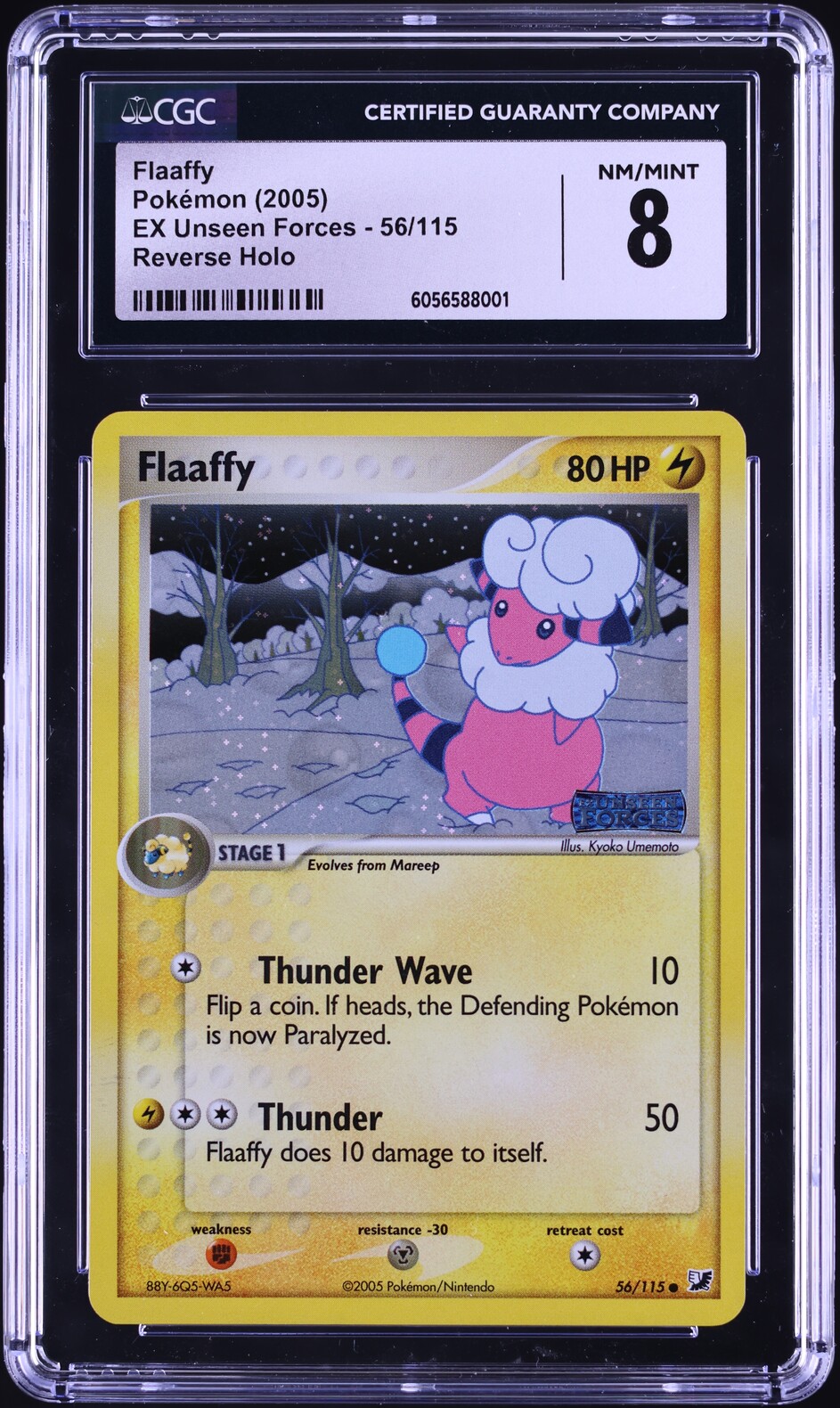 2005 Pokemon EX Unseen Forces Reverse Holo Flaaffy #56 CGC 8 NM-MT