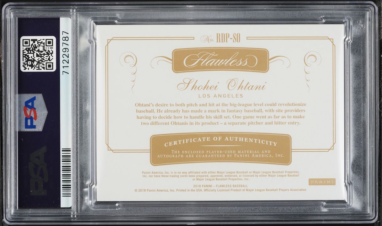 2018 Panini Flawless Dual Ruby Shohei Ohtani ROOKIE PATCH AUTO /20 #RDP-SO PSA 9 MINT