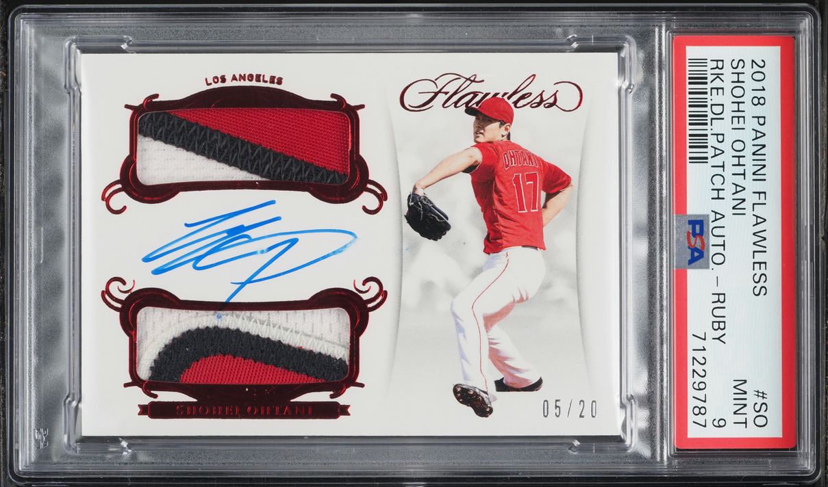 2018 Panini Flawless Dual Ruby Shohei Ohtani ROOKIE PATCH AUTO /20 #RDP-SO PSA 9 MINT