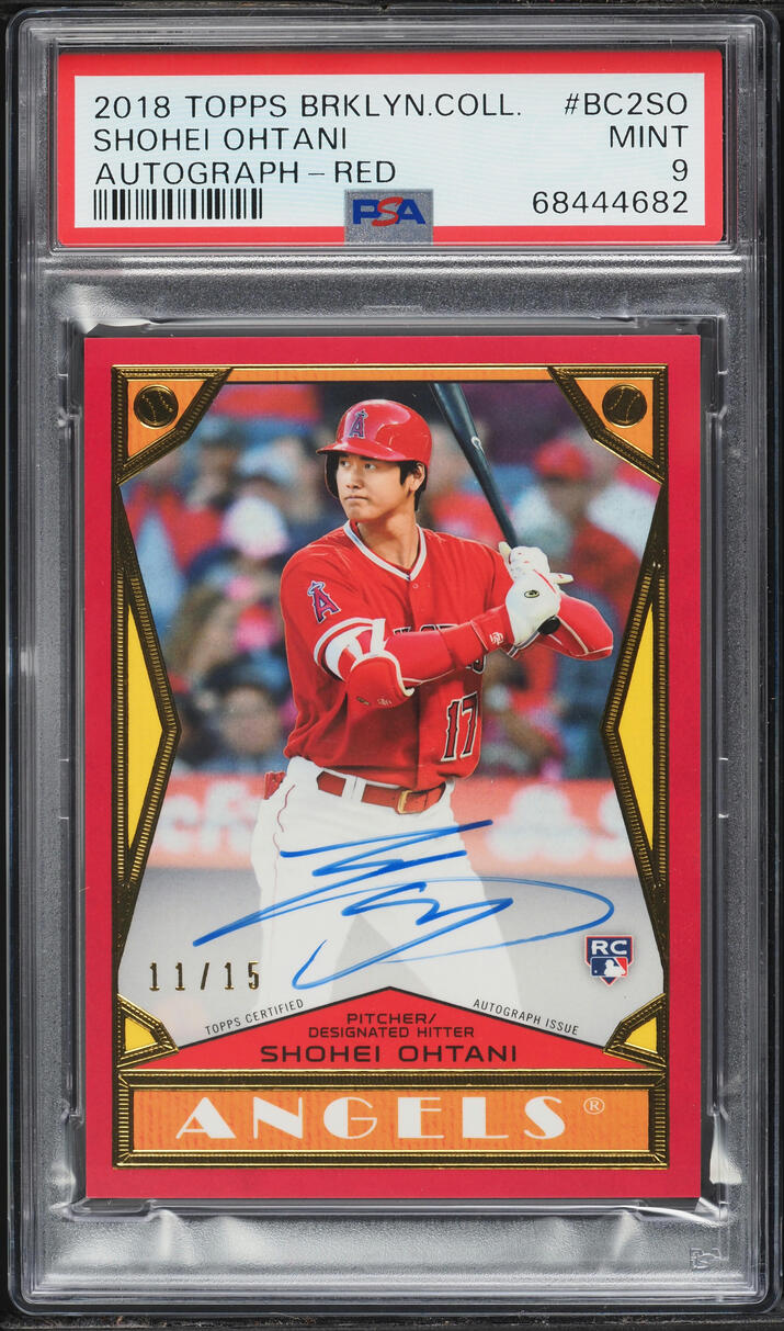 2018 Topps Brooklyn Collection Red Shohei Ohtani ROOKIE AUTO /15 #BC2-SO PSA 9 MINT