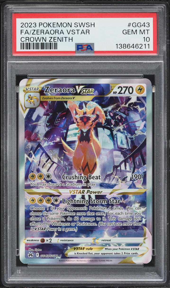 2023 Pokemon Sword & Shield Crown Zenith Alt Art Zeraora VSTAR #GG43 PSA 10 GEM MINT