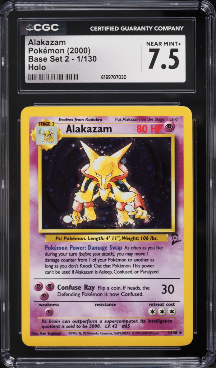 2000 Pokemon Base Set 2 Holo Alakazam #1 CGC 7.5 NRMT+