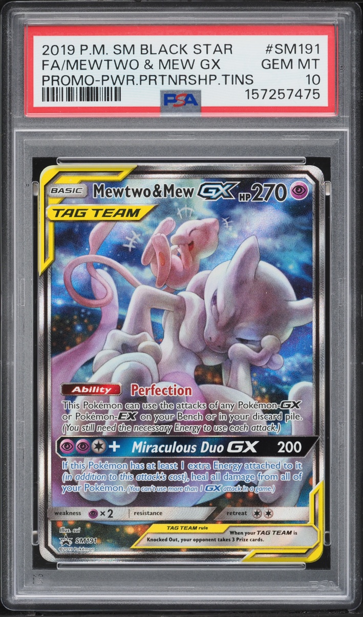 2019 Pokemon Sun & Moon Promo Power Partnership Full Art Mewtwo & Mew GX #SM191 PSA 10 GEM MINT