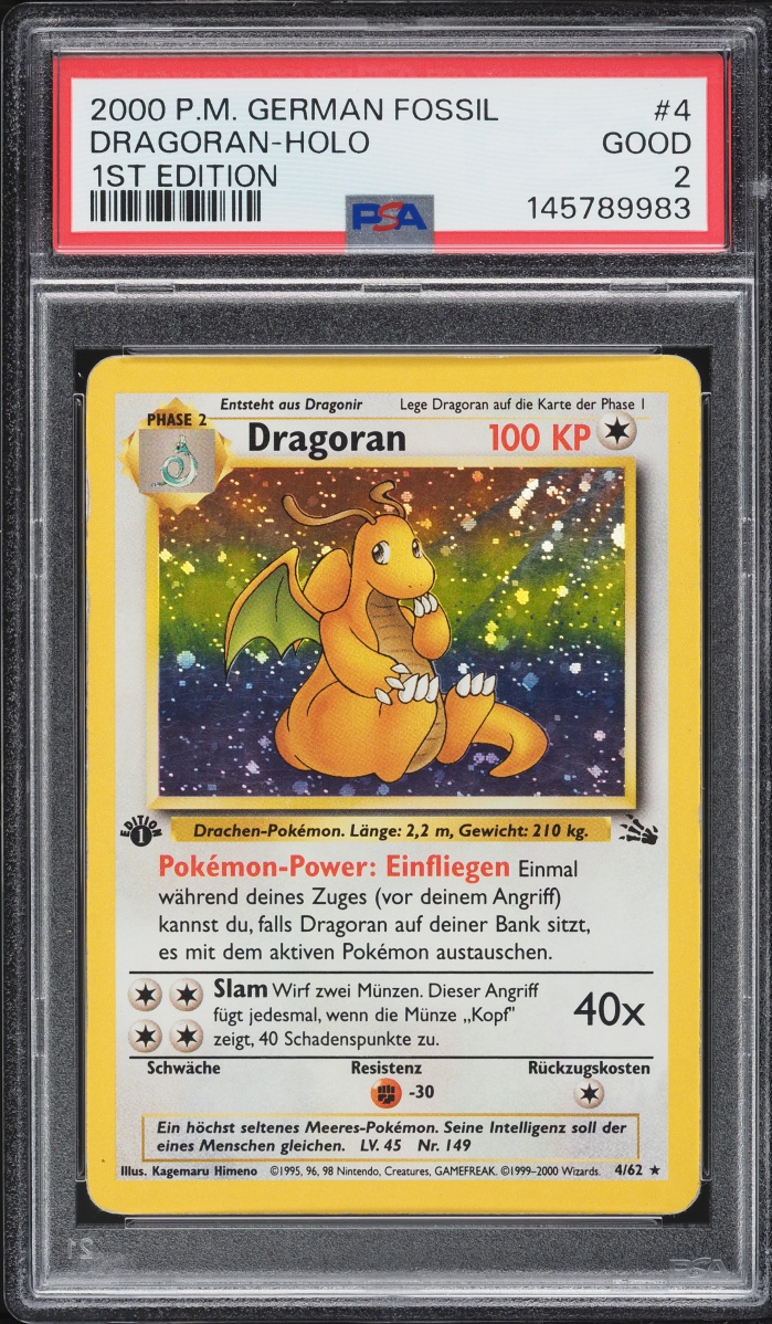 2000 Pokemon German Fossil 1st Edition Holo Dragoran #4 PSA 2 GD