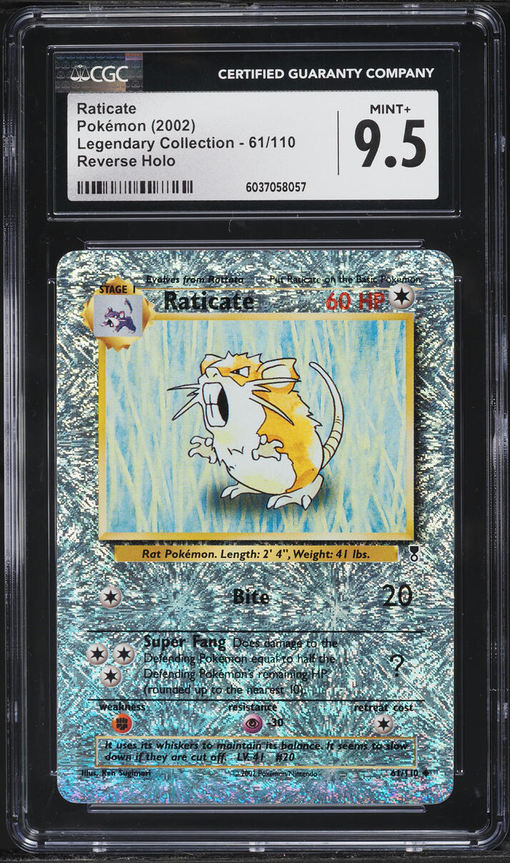 2002 Pokemon Legendary Collection Reverse Holo Raticate #61 CGC 9.5 MINT+