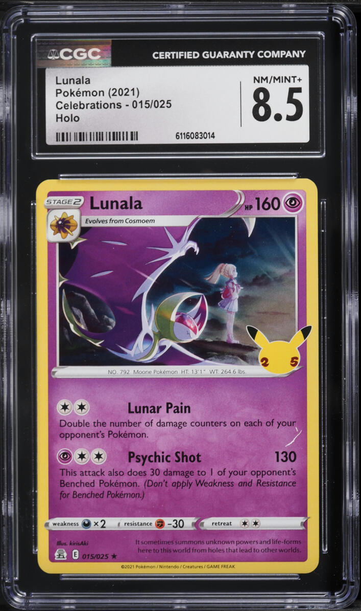 2021 Pokemon Sword & Shield Celebrations Holo Lunala #15 CGC 8.5 NM-MT+