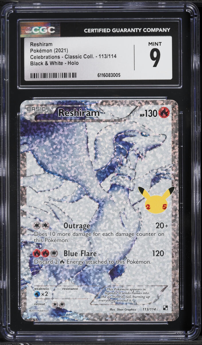 2021 Pokemon Sword & Shield Celebrations Classic Collection Full Art Reshiram #113 CGC 9 MINT