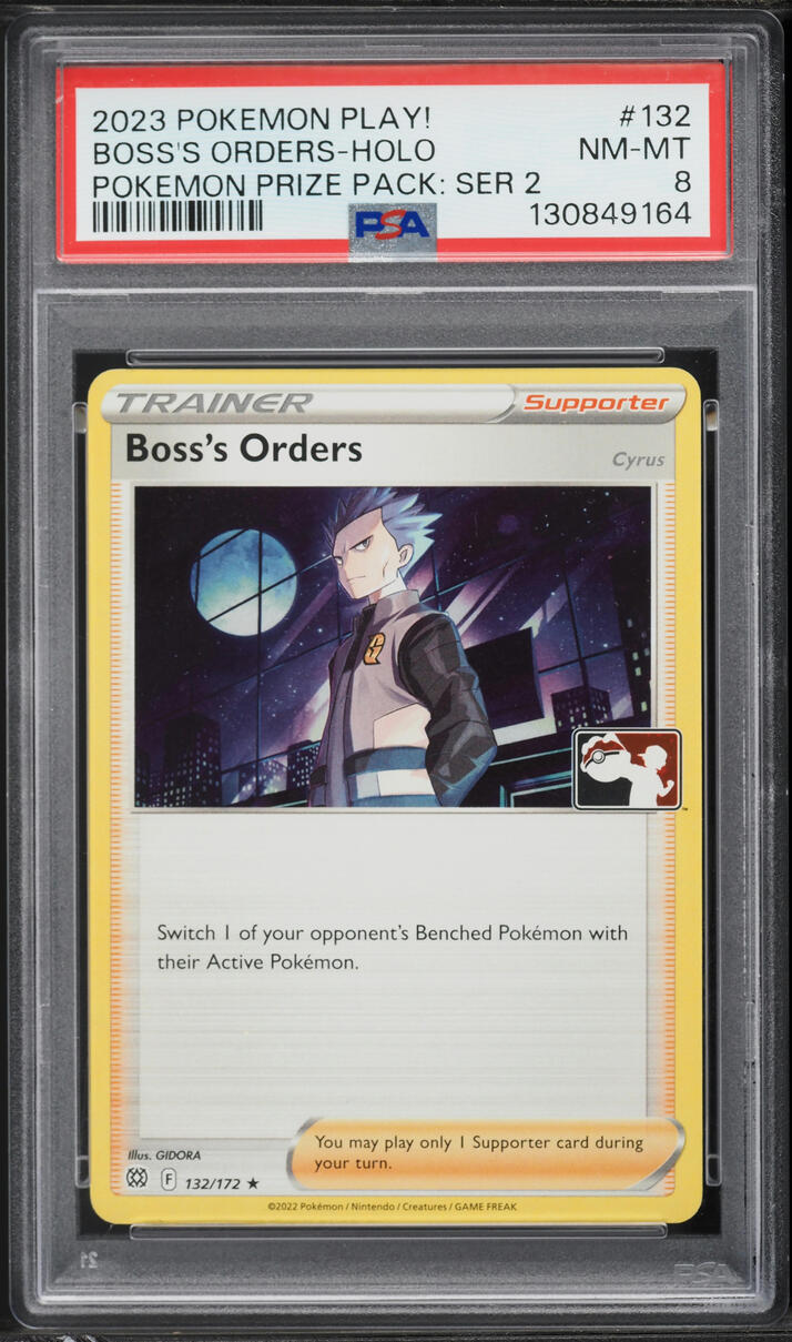 2023 Pokemon Scarlet & Violet Play! Prize Pack: Series 2 Holo Boss's Orders #132 PSA 8 NM-MT