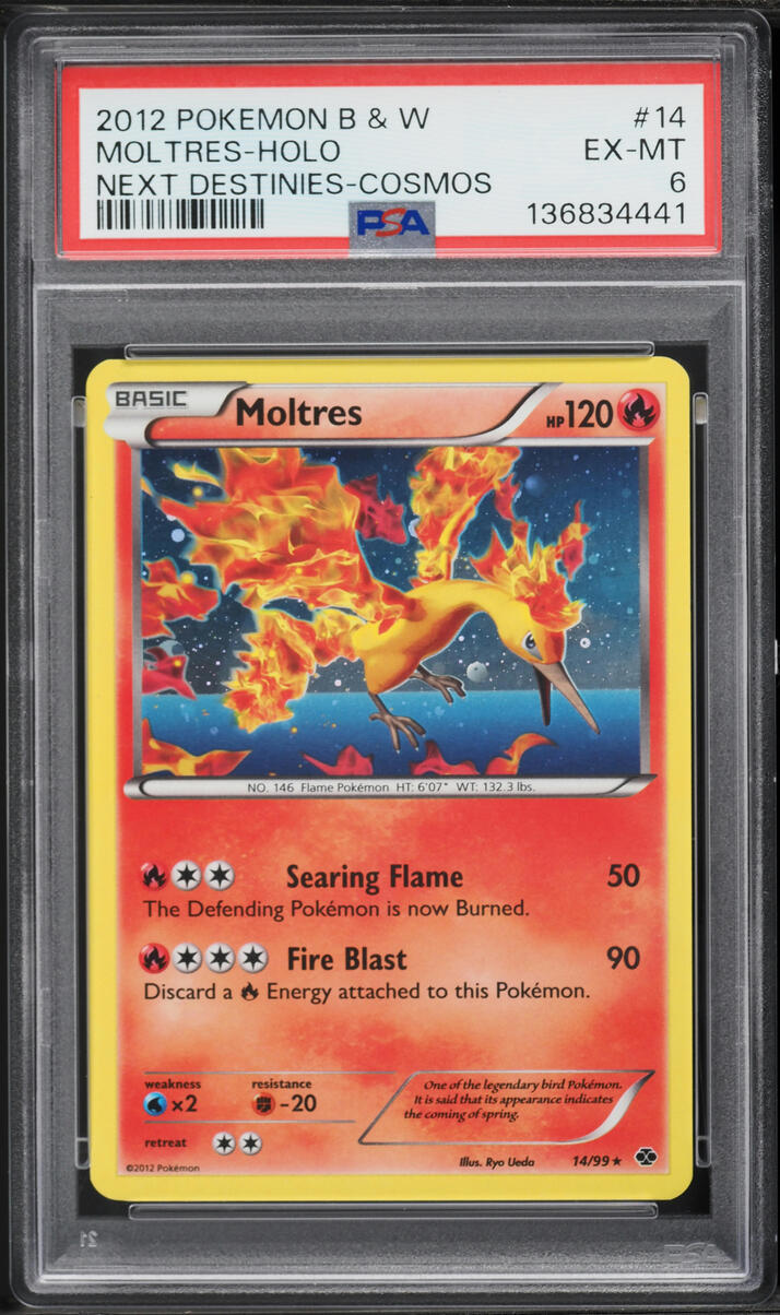 2012 Pokemon Black & White Next Destinies Cosmos Holo Moltres #14 PSA 6 EXMT
