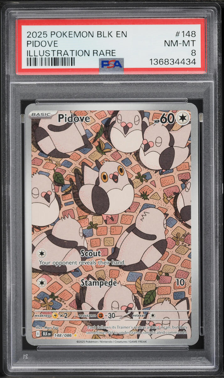 2025 Pokemon Scarlet & Violet Black Bolt IR Pidove #148 PSA 8 NM-MT