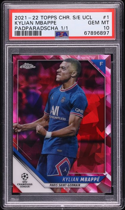 2021 Topps Chrome Sapphire Edition UEFA Padparadscha Kylian Mbappe 1/1 #1 PSA 10 GEM MINT