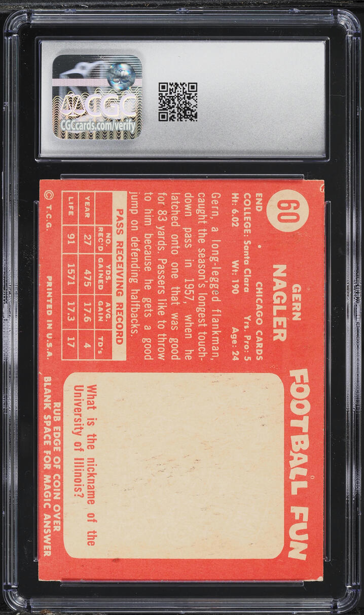 1958 Topps Football Gern Nagler #60 CGC 5.5 EX+