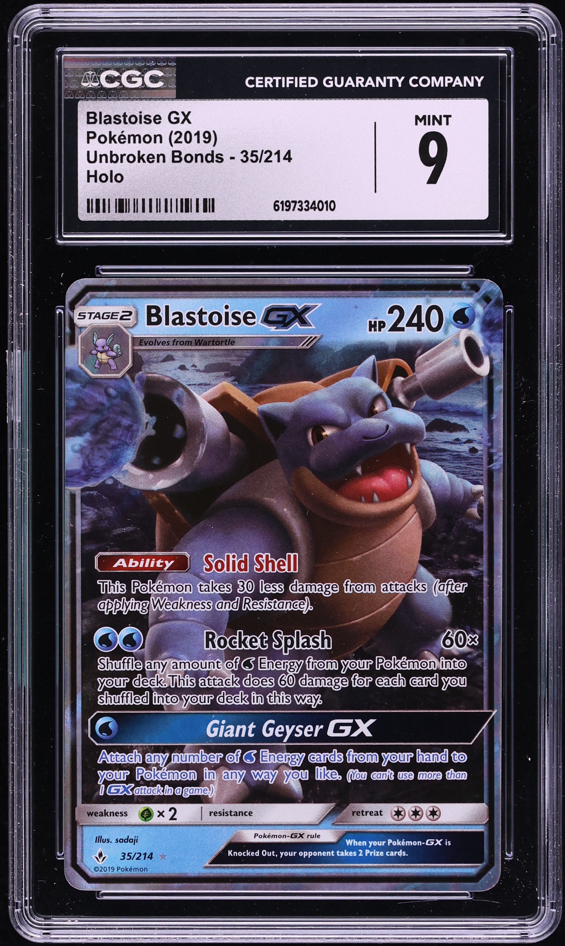 2019 Pokemon Sun & Moon Unbroken Bonds Holo Blastoise GX #35 CGC 9 MINT