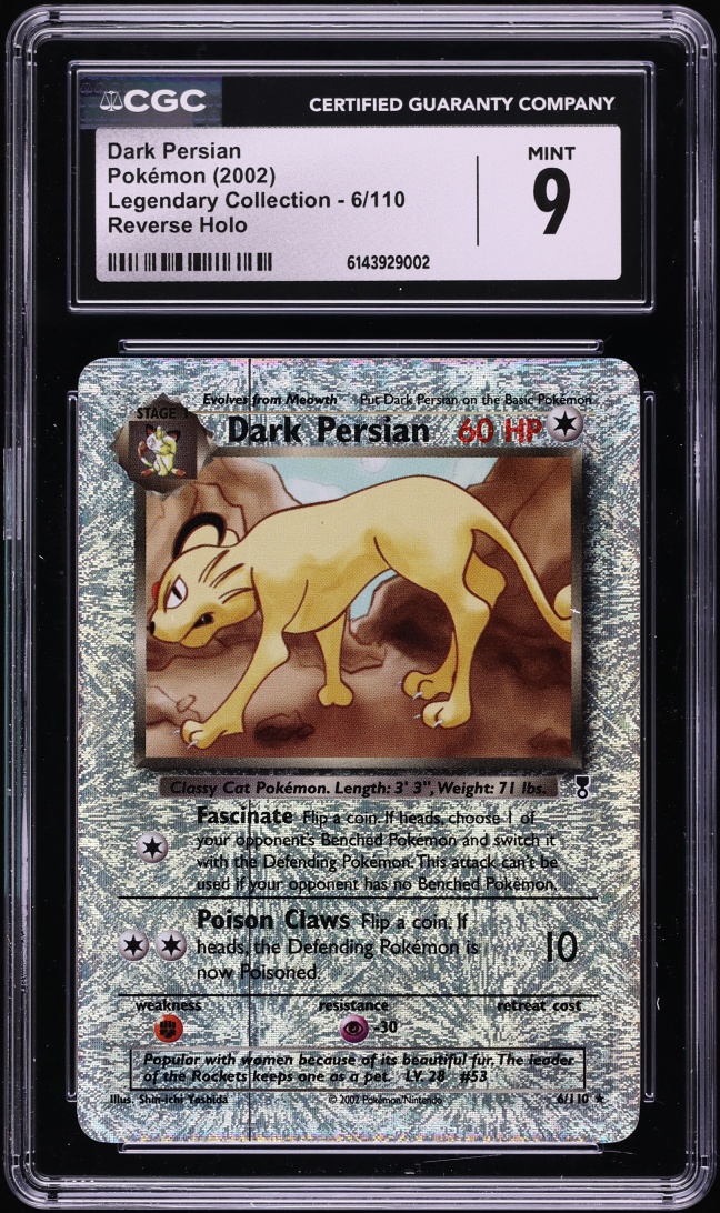 2002 Pokemon Legendary Collection Reverse Holo Dark Persian #6 CGC 9 MINT