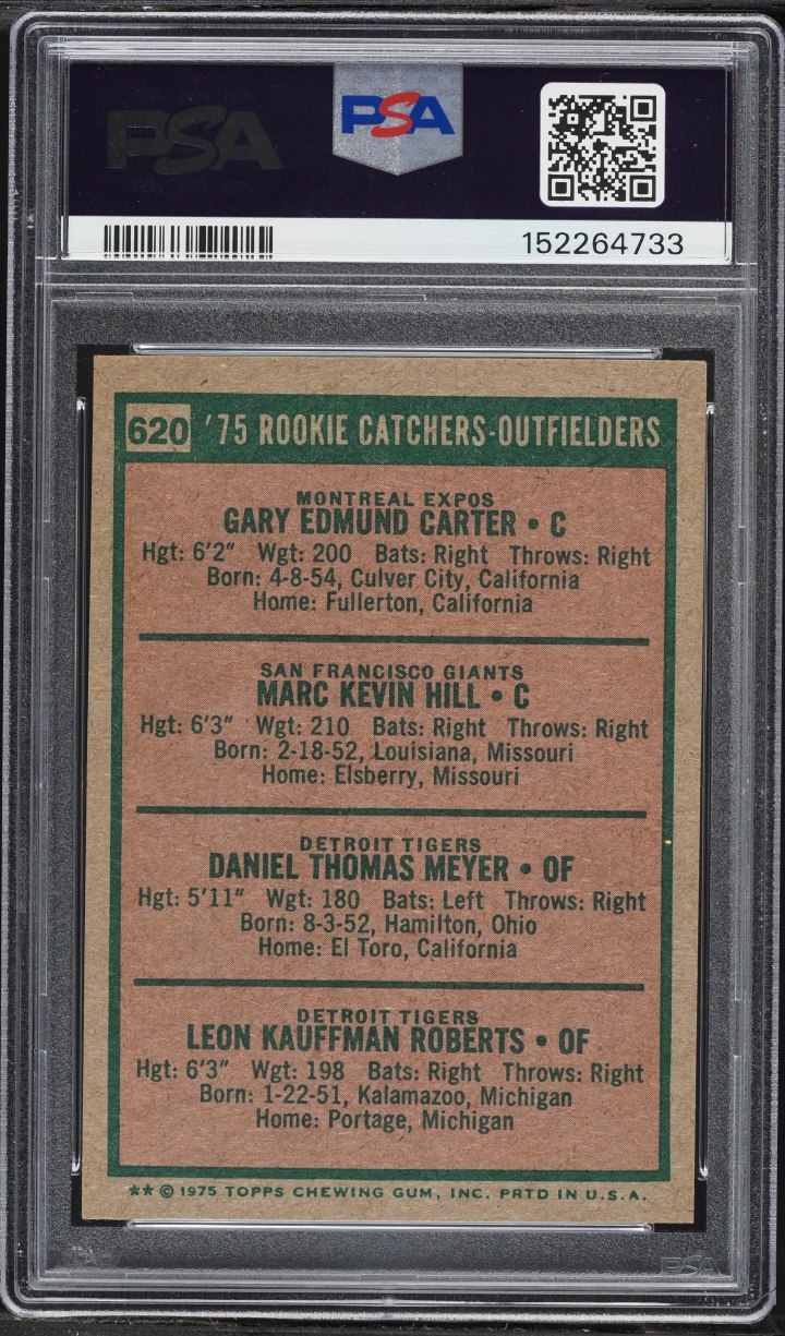 1975 Topps Catchers-Outfielders Gary Carter Marc Hill Leon Roberts Danny Meyer ROOKIE PSA 5 EX