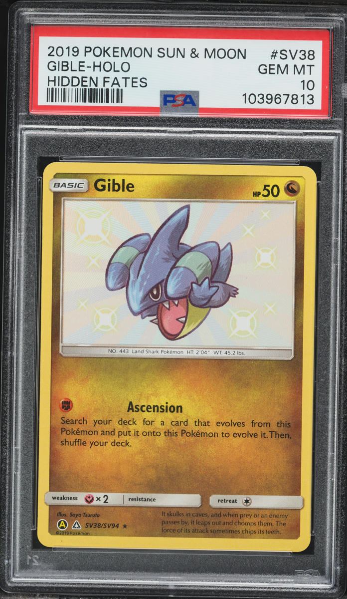 2019 Pokemon Sun & Moon Hidden Fates Shiny Gible #SV38 PSA 10 GEM MINT
