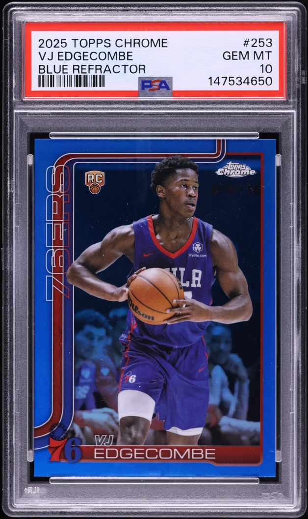 2025 Topps Chrome Blue Refractor VJ Edgecombe ROOKIE /150 #253 PSA 10 GEM MINT