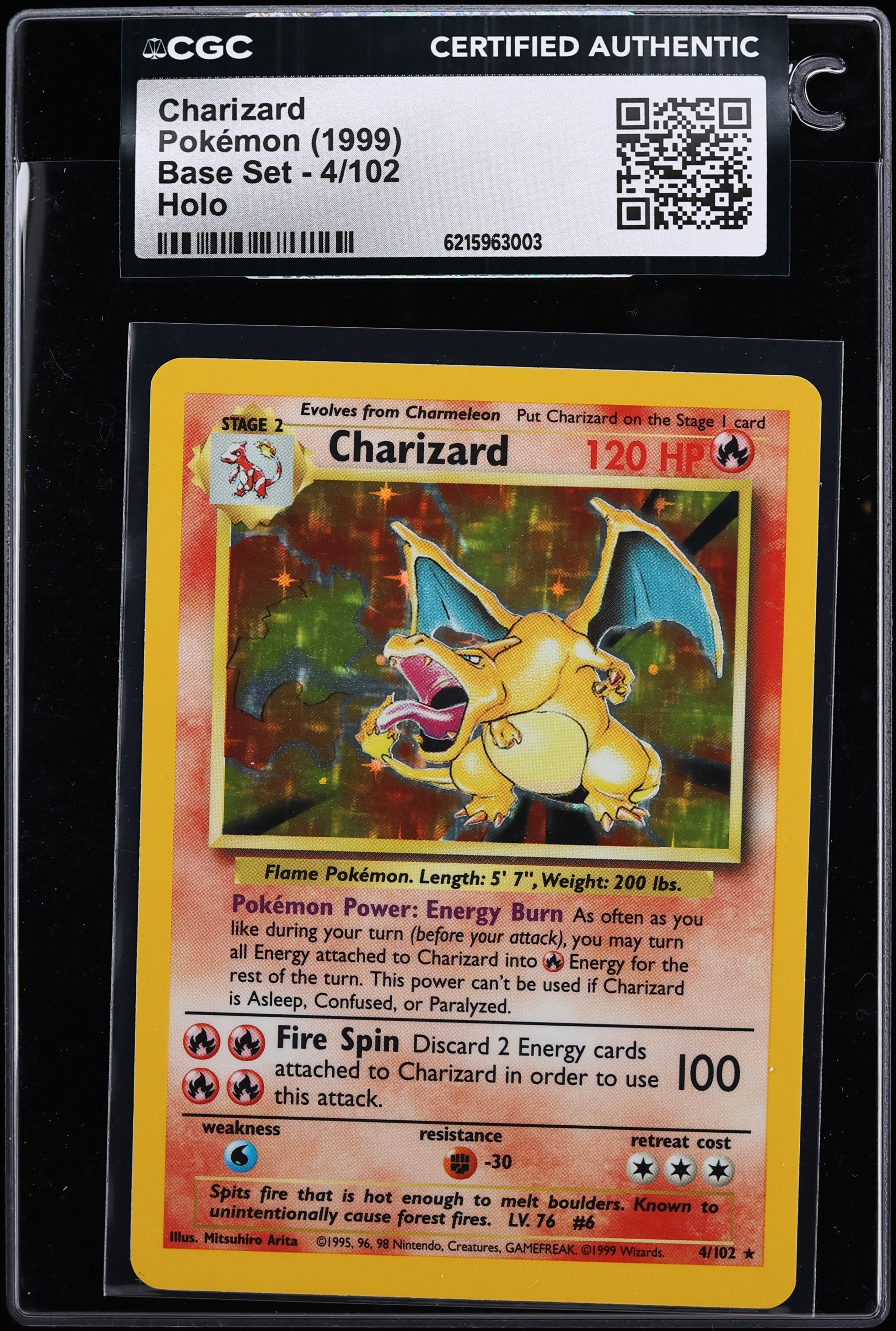 1999 Pokemon Base Set Holo Charizard #4 CGC AUTH