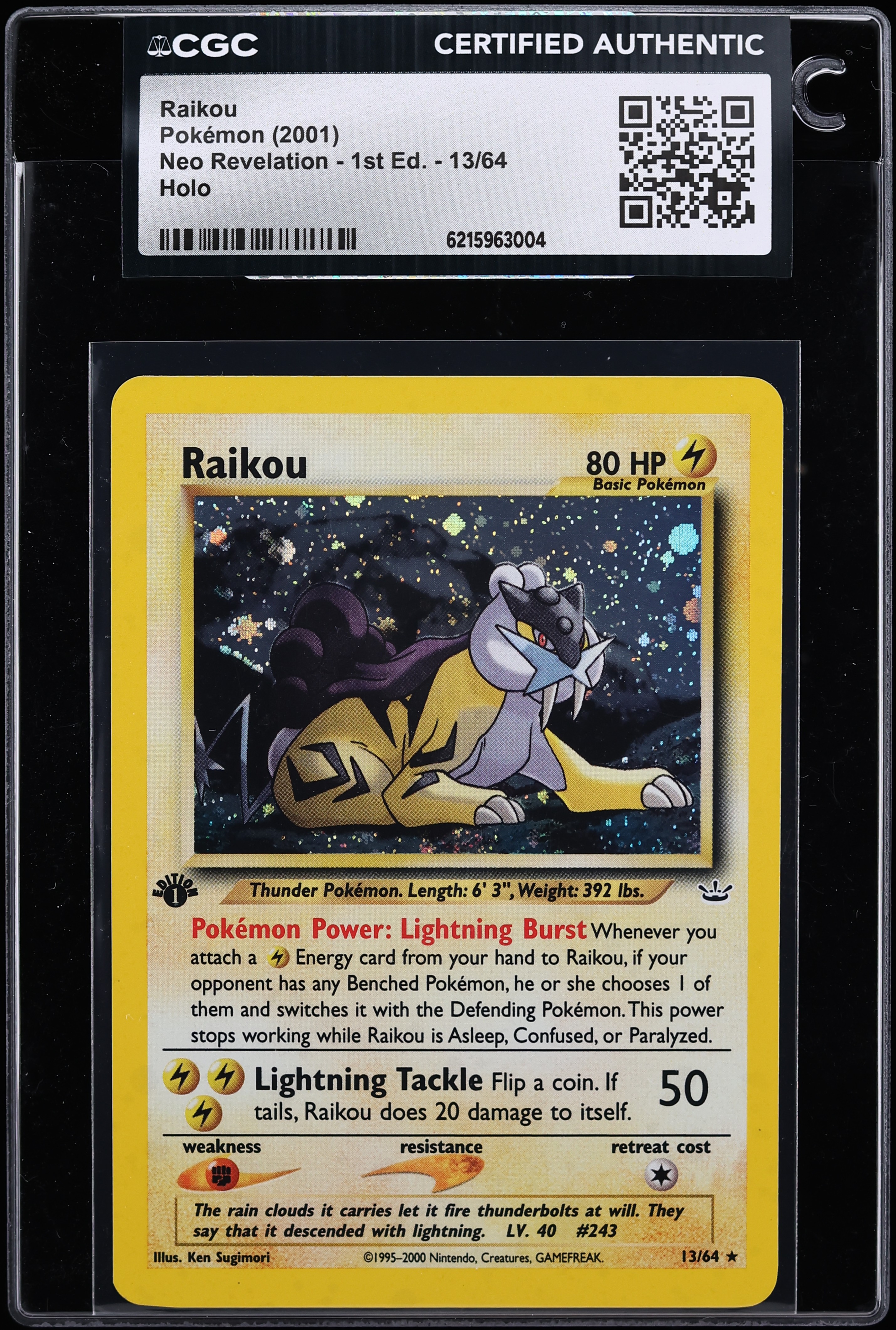 2001 Pokemon Neo Revelation 1st Edition Holo Raikou #13 CGC AUTH