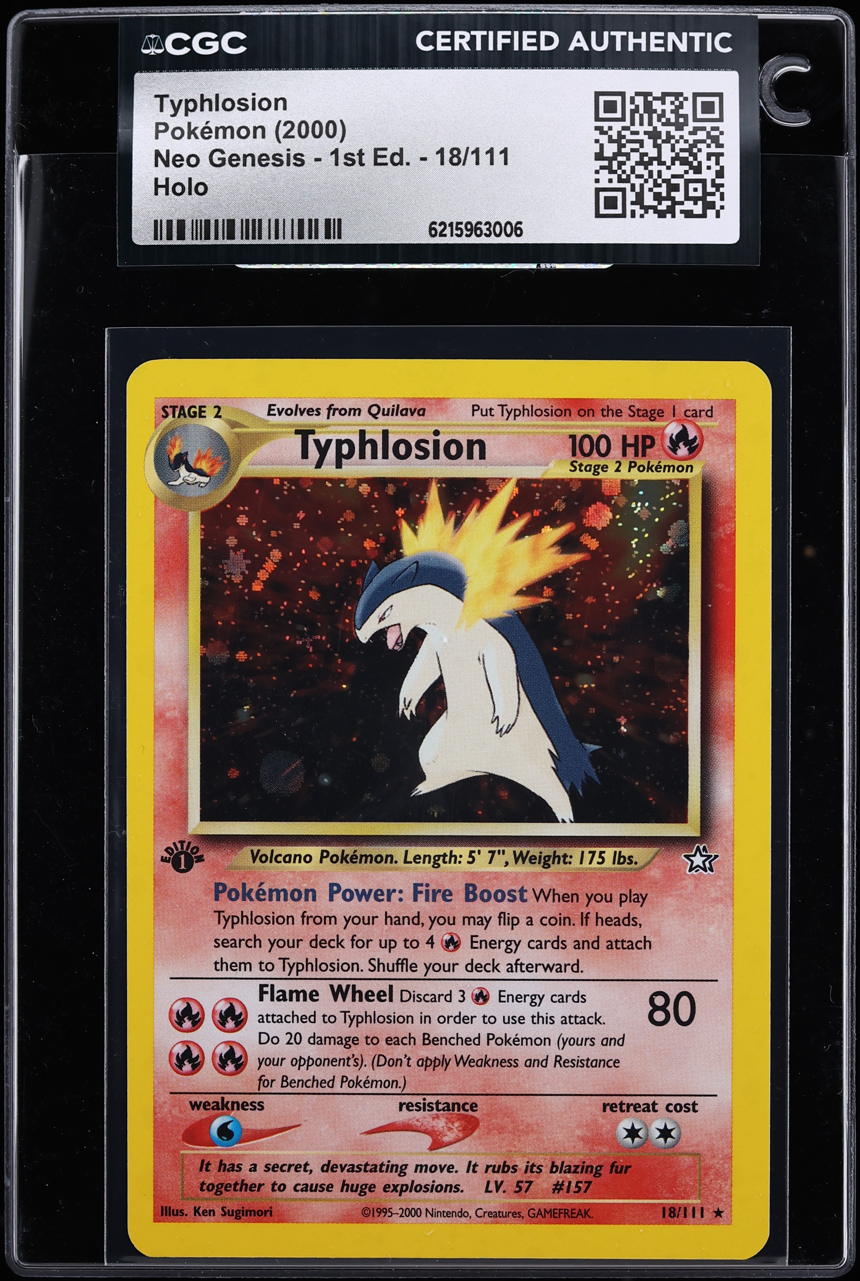 2000 Pokemon Neo Genesis 1st Edition Holo Typhlosion #18 CGC AUTH