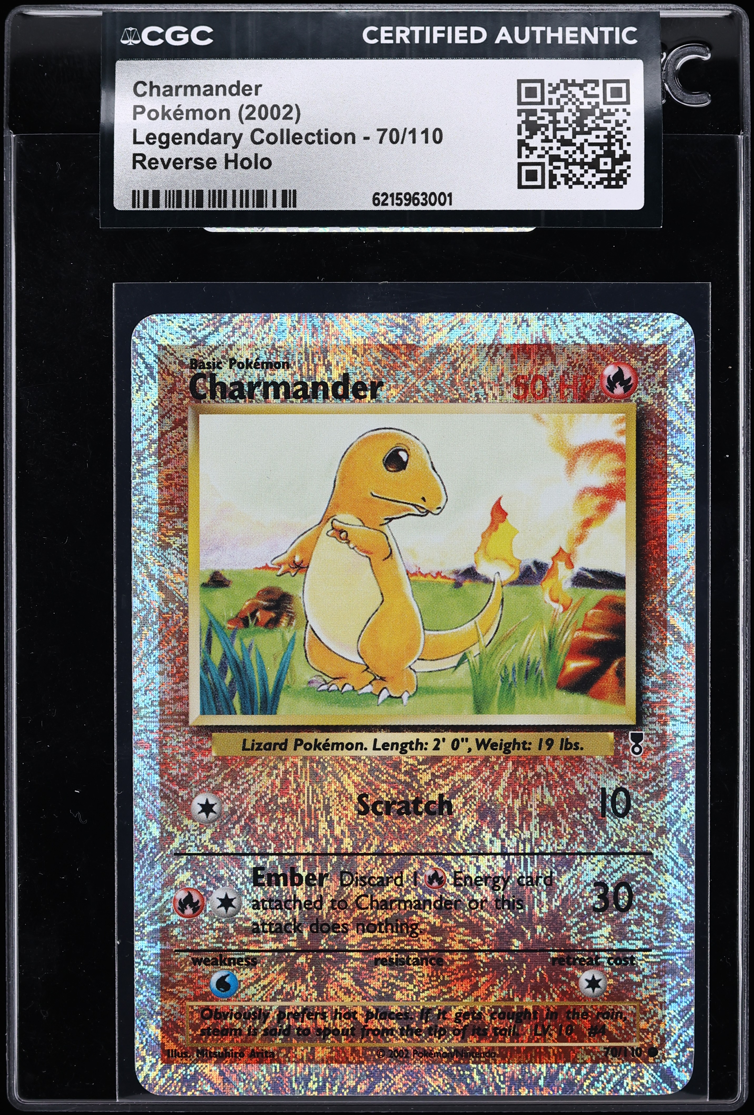 2002 Pokemon Legendary Collection Reverse Holo Charmander #70 CGC AUTH