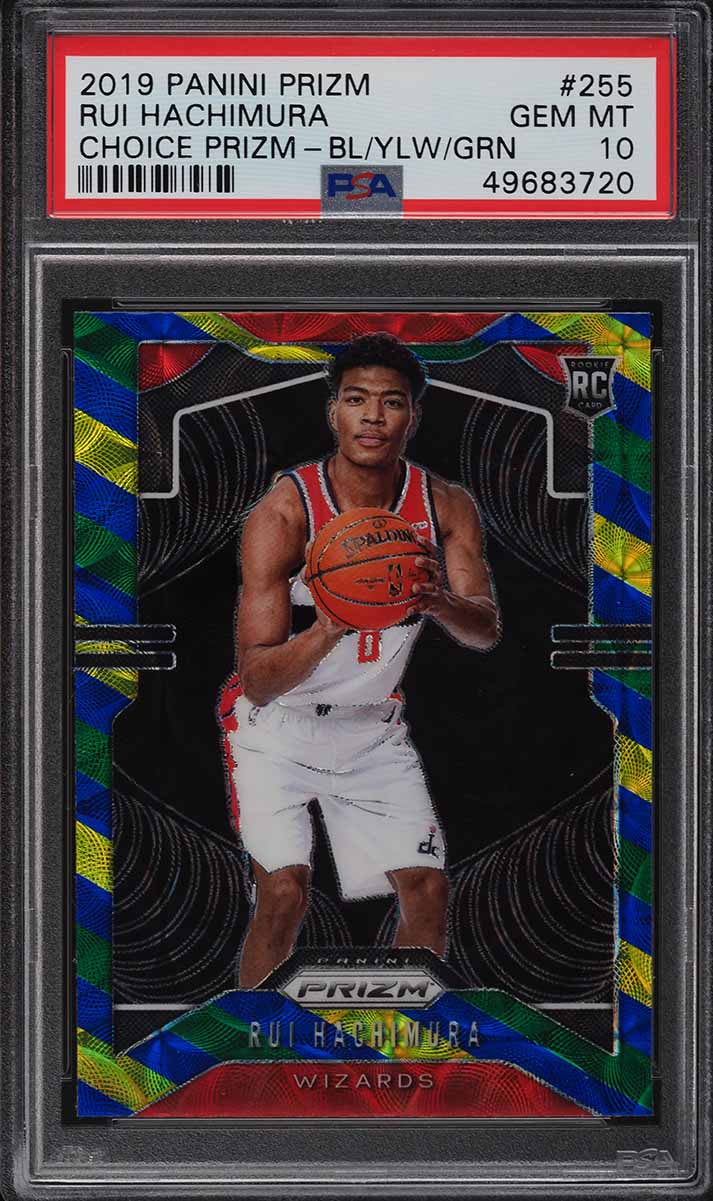 2019 Panini Prizm Choice Blue Yellow Green Rui Hachimura ROOKIE #255 PSA 10 - Main Image