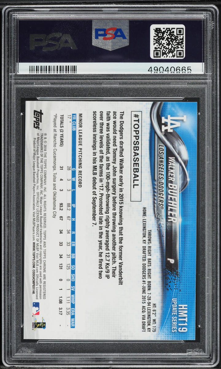 2018 Topps Chrome Update Walker Buehler ROOKIE #HMT19 PSA 9 MINT