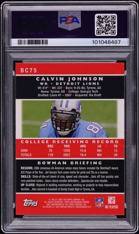 2007 Bowman Chrome Calvin Johnson ROOKIE #BC75 PSA 10 GEM MINT